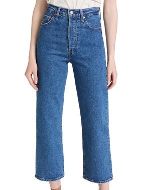 Levi's Ribcage Ankle in Jazz Pop - Mid Blue High-Rise Cropped Straight Jeans